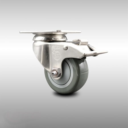 Service Caster 3 Inch 316SS Gray Polyurethane Swivel Top Plate Caster with Total Lock Brake SCC-SS316TTL20S314-PPUB